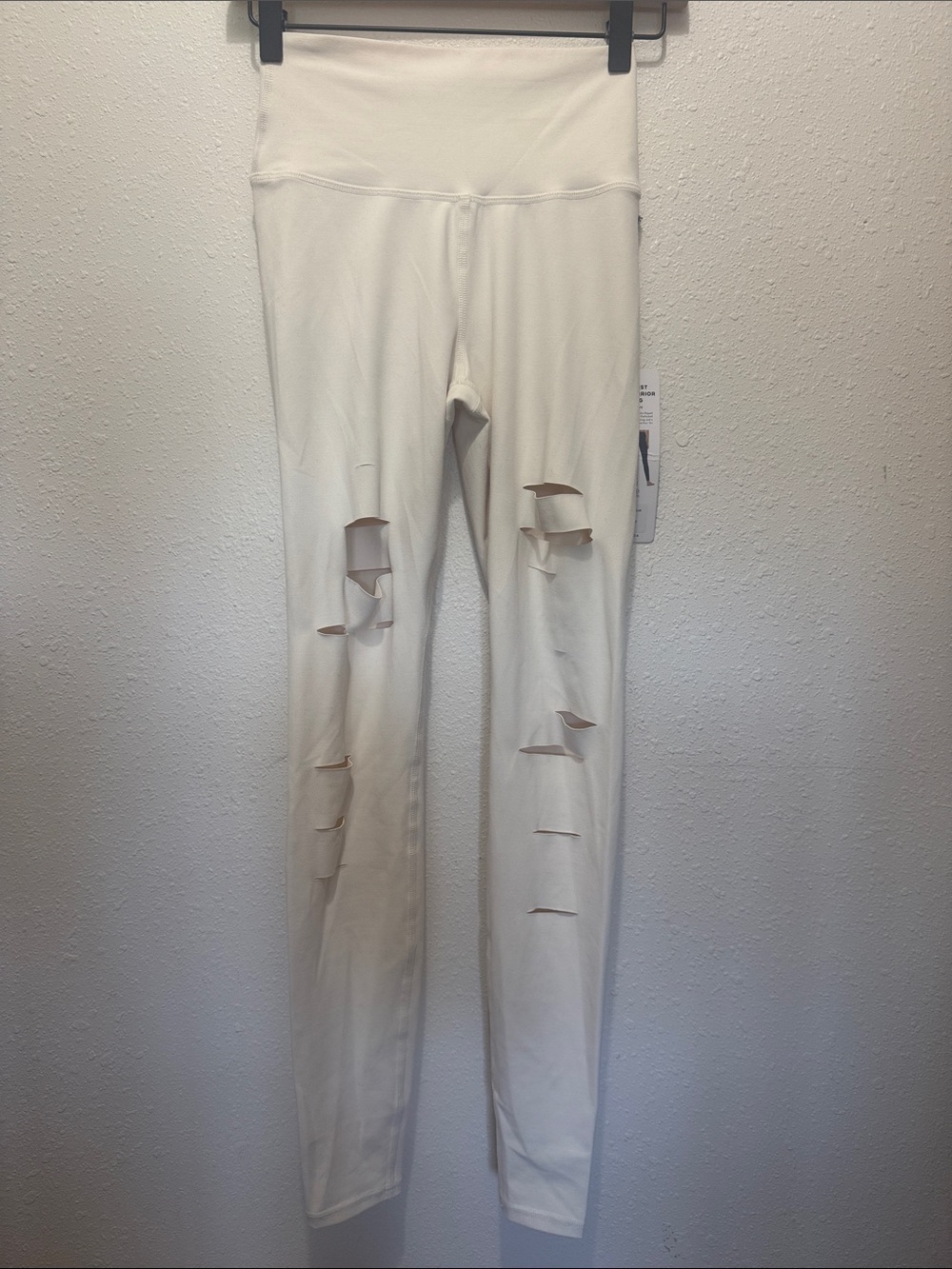 Alo High-Waist Distressed White Leggings, Size XS